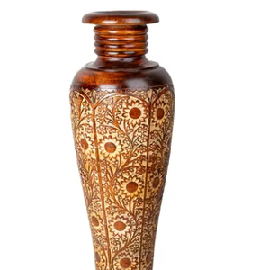 Florero de piso de madera Sheesham alto y pesado intrincadamente elaborado, florero de madera largo rústico, decoración elegante para el hogar y la Oficina - Product Image 1