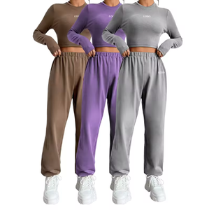 Survêtement du fabricant personnalisé patch de broderie en détresse pour femmes ensemble pantalon de survêtement et haut court 100% coton survêtement pour femmes - Product Image 2