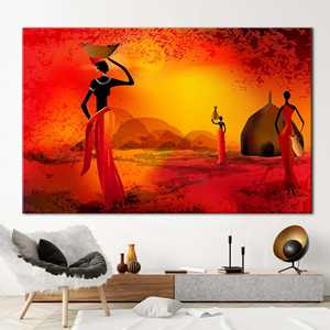 Impression sur toile élégante Coucher de soleil : Œuvre d'art abstraite représentant une femme africaine, 1P : Prête à accrocher - Product Image 1