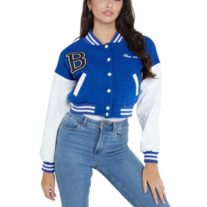 Vestes d'université longues pour femmes en tissu de laine fabriquées par des fabricants OEM Vestes d'université pour femmes Letterman avec logo de marque personnalisé en vente - Product Image 4