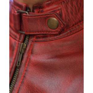 Reddish Genuine <b>Leather</b> <b>Jacket</b> (Sf008) Vintage Puffer Style Stand Hood Zippered Closure Reversible Pattern for Spring Autumn - Product Image 4