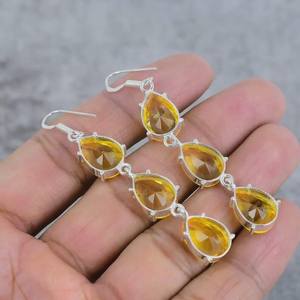 Boucles d'oreilles mignonnes en argent sterling 925 plaqué or avec pierre précieuse en forme de poire en citrine, cadeau de naissance de novembre pour les femmes, fête - Product Image 3