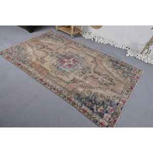 Tapis turc Vintage Beige 4.1 X 7.1ft fait à la main en peluche Pile hauteur laine fourrure Latex rectangulaire Patchwork pour chambre pour les adolescents - Product Image 4