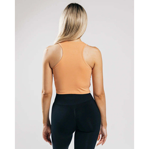 Scoop Neckline Sin mangas Racerback Estilo Long Line Ice Blue Mujeres Fitted Performance Crop Tank Top Venta al por mayor Tarifa OEM - Product Image 3