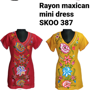Mini vestido de tela de rayón 2022, elegante, multicolor con estampado Floral bohemio, moda mexicana, ropa tradicional para mujer, teñido liso - Product Image 2