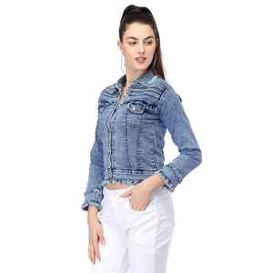 Chaqueta de mezclilla OEM 2024 para mujer, personalizada, desgastada, lisa, estilo vintage, a la moda, abrigo de mezclilla de moda para mamá - Product Image 3