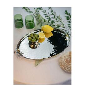 Plateau de service en acier inoxydable au design antique avec poignées élégantes, détails vintage combinant fonctionnalité moderne de style classique - Product Image 2