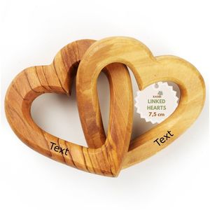 Cœurs entrelacés en bois d'olivier personnalisés modernes 7,5 cm, gravure personnalisée, cadeau de mariage, fait main, Bethléem KASSIS - Product Image 1