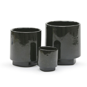 CUC1305BK - เซรามิกทรงกระบอกสีดำลายจุดขนาดกลางพร้อมฐาน - สูง 5.1 นิ้ว - Product Image 3