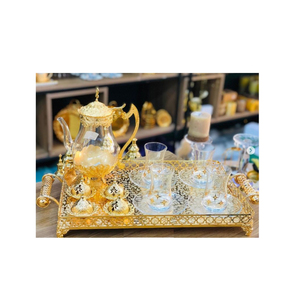 Plateau en métal doré Elegance Centre de table rectangulaire Présentoir à desserts Plateau décoratif avec poignée Prix de gros - Product Image 1