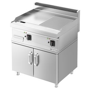 Plaque de cuisson électrique commerciale - 7,1 kW - Plaque lisse/côtelée (moitié sur moitié) - Zone de cuisson : 795x535 mm - Avec base de rangement - 2 portes - Product Image 3
