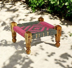 Tabouret de jardin extérieur au design moderne en bois massif durable en rotin et osier repose-pieds relax pouf mobilier écologique - Product Image 5