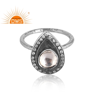 Best Selling Oxidized Sterling Silver Natural Cz And <b>Crystal</b> Quartz Gemstone Stackable <b>Ring</b> Custom Jewelry Manufacturer - Product Image 3