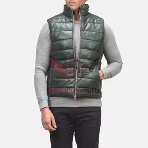 Gilet en cuir véritable sans manches d'hiver pour hommes à la mode avec fermeture à glissière-Gilet bouffant de conception personnalisée de qualité supérieure - Product Image 1