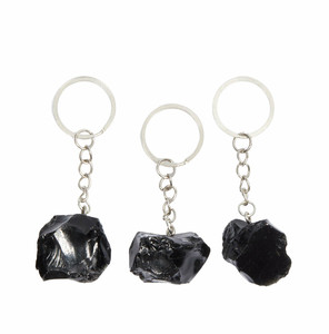 LLavero de cristal de alta calidad, piedra de obsidiana negra cruda, llavero curativo de piedra Natural china, regalo para llave de mujer, venta al por mayor - Product Image 3