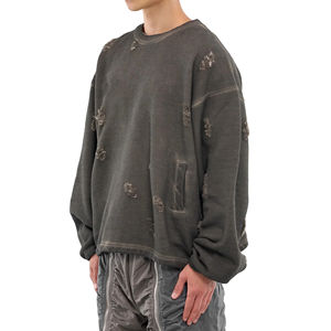 เสื้อสเวตเชิ้ตผู้ชายสไตล์เฉพาะตัว ผ้าหนา คุณภาพดี ลุคดิสเทรส สำหรับใส่ลำลอง ทรงโอเวอร์ไซส์ ไหล่ตก ดีไซน์สั่งทำ - Product Image 2