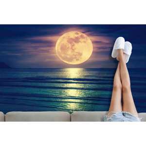 Alfombra con Diseño de Paisaje Marino, Alfombra con Diseño de Luna, Alfombra Contemporánea con Paisaje Marino, Alfombra Estampada, Alfombra Suave No Tejida - Product Image 3