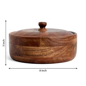 Cazuela redonda de madera vintage con tapa, diseño elegante hecho a mano, ideal para servir comidas calientes y almacenar alimentos para la cocina - Product Image 6