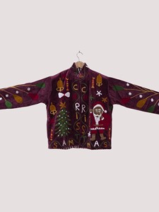Hand Embroidered <b>Christmas</b> Velvet Bomber <b>Jacket</b> Full Sleeve Stand Collar Plus Size Women's Winter Holiday Style - Product Image 2