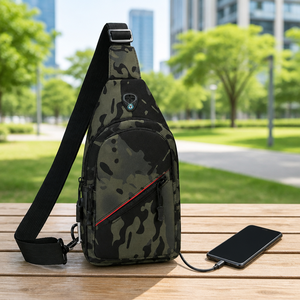 Sac de poitrine à chargement USB pour hommes, sac à bandoulière camouflage pour voyage et plein air - Product Image 2
