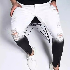 Pantalones Vaqueros Rectos para Hombre, Estilo Urbano, Lavado, Ajustados, Blancos - Product Image 4