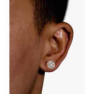 Pendientes de tuerca con racimo de flores de diamantes en oro de 14 quilates de 10 mm - Product Image 1