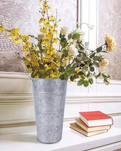 Modern Rustic Home & Garden Decor Farmhouse-Style Galvanized Metal French Flower <b>Bucket</b> <b>Tin</b> Vase Holder with Distinctive Design - Product Image 4