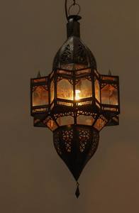 Artisan crafted metal iron <b>Moroccan</b> hanging <b>lantern</b> with geometric inspired designs for bohemian and eclectic home styling - Product Image 4