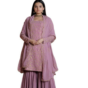 El último diseñador Faux Georgette Zari hilo bordado secuencia trabajo Sharara traje por Fab Zone - Product Image 1