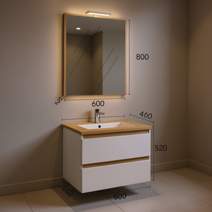 2C LED <b>Mirror</b> with <b>White</b> Wood Base Natural Oak Top 60x80 <b>Mirror</b> Belize Lamp Product Category - Product Image 3