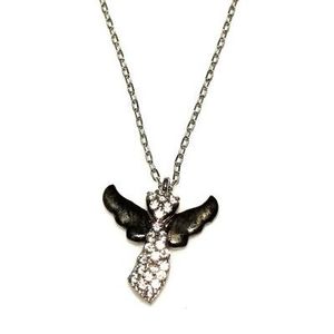 Angel 925 Sterling Silver Necklace with White <b>Black</b> <b>Wings</b> Rhodium Plated Link Chain Zircon Main Stone and Alloy Material Gift - Product Image 3