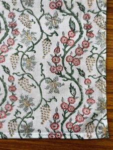 2025 servilletas de algodón con estampado de bloques hechos a mano florales indios Coral Pink Hunter Green para bodas fiestas en casa eventos de Acción de Gracias - Product Image 5