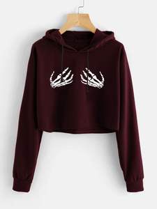 Vendedor al por mayor Mejor Precio Sudadera corta de algodón 100% para mujer Manga larga abajo Hombro Crop Sweatshirts Hoodies - Product Image 4