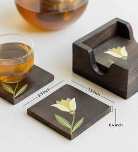 Rustic Solid Wood Slatted Coaster Set Heat Resistant Durable Drink Coasters Gift Ready for Dining <b>Coffee</b> Table Decor - Product Image 5