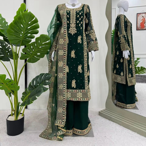 Traje de diseñador paquistaní Georgette Salwar con trabajo bordado, vestido largo paquistaní Salwar Kameez Dupatta para función de boda - Product Image 1