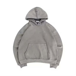 เสื้อกีฬาผ้าฝ้าย100% มีฮู้ดโอเวอร์ไซส์ผู้ชายเสื้อสเวตเตอร์แบบสตรีทสีพื้นพร้อมเทคนิคปักสำหรับฤดูหนาวรุ่นพื้นฐาน - Product Image 1