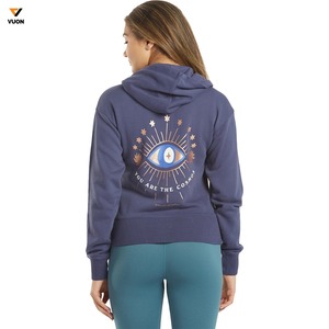 Sudaderas con capucha de mujer en blanco con cremallera completa de fabricante al por mayor sudaderas con capucha de punto con cremallera sólida básica de peso pesado para mujer - Product Image 6