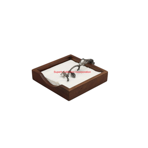 Porte-serviettes en bois massif de haute qualité avec finition dorée ornement de feuille de métal support de table et de mouchoirs décoratif pour l'approvisionnement en hôtel - Product Image 3