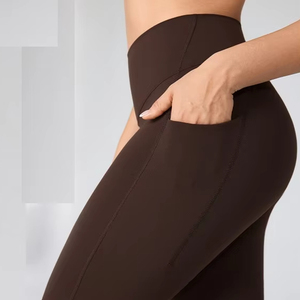 Women's 100% Cotton High Waisted Yoga <b>Leggings</b> <b>with</b> <b>Pockets</b> Tummy Control Non-See Workout Athletic Running Pants - Product Image 1