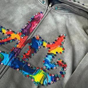 Conjunto de Sudadera con Capucha y Pantalones Deportivos para Hombre, Personalizado OEM, con Pedrería, Impresión Digital, Bordado, Lavado, Estilo Holgado, Transpirable, para Invierno - Product Image 5