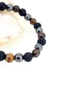 กำไลลูกปัดหินลาวาและตาเสือทำจากเงินแท้925แท้สีดำแร่เฮมาไทต์ธรรมชาติหินลาวาและพลอยตาเสือสำหรับงานแต่งงานของผู้หญิงโอกาสในปาร์ตี้ - Product Image 6