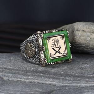 Azuris Custom Logo 925 Sterling Silver Ottoman Style Men's <b>Ring</b> Naturel Black Stone Handmade in Turkey VALKH1592 - Product Image 4