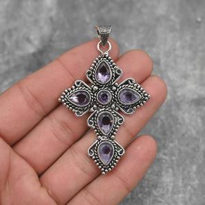 Amethyst Cross <b>Pendant</b> Handmade Sterling <b>Silver</b> February Birthstone Religious Jewelry Gift For Women And <b>Men</b> - Product Image 5