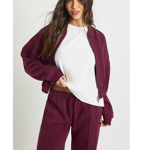 Ensemble de survêtement athlétique 2 pièces personnalisé en molleton épais avec double fermeture éclair pour femme, collection automne-hiver - Product Image 1