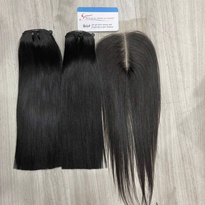 Paquetes de extensiones de cabello de trama recta de hueso de color con cierre de encaje HD virgen vietnamita de alta calidad al por mayor - Product Image 1