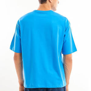 OEM ODM último diseño de los hombres de gran tamaño camisetas de alta calidad 100% de tela de algodón de color azul liso de cuello redondo Camiseta para los hombres - Product Image 2