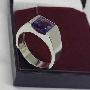 Bague pour homme en améthyste naturelle Bague de mariage en argent sterling 925 faite à la main Cadeau de pierres précieuses de février pour lui - Product Image 5