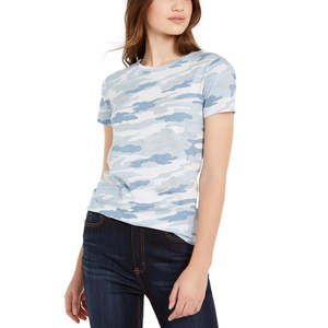 T-shirt Grafica Camouflage da Donna Lucky Brand 100% Cotone Blu Taglia XS Tessuto Jersey Traspirante - Product Image 1