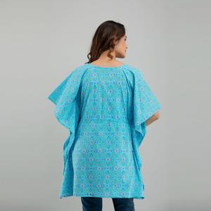 Vestido Kaftan de Algodón con Estampado Bandhani Azul Claro, Elegante, Casual, Hasta la Rodilla, Alta Calidad, ODM, para Usar en el Día, Club o Noche - SHKUP1233 - Product Image 3