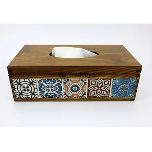 Caja de Pañuelos y Soporte de Madera Cuadrada con Esmalte Impreso, Ecológica, de Primera Calidad, para Mesa, de Tradebyd - Product Image 1